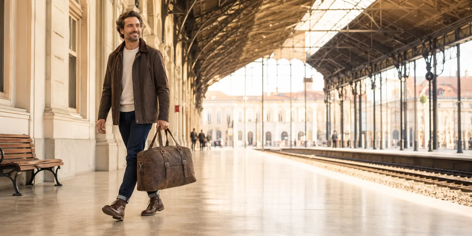 Reisetasche in einer hellen, einladenden Reiseszene