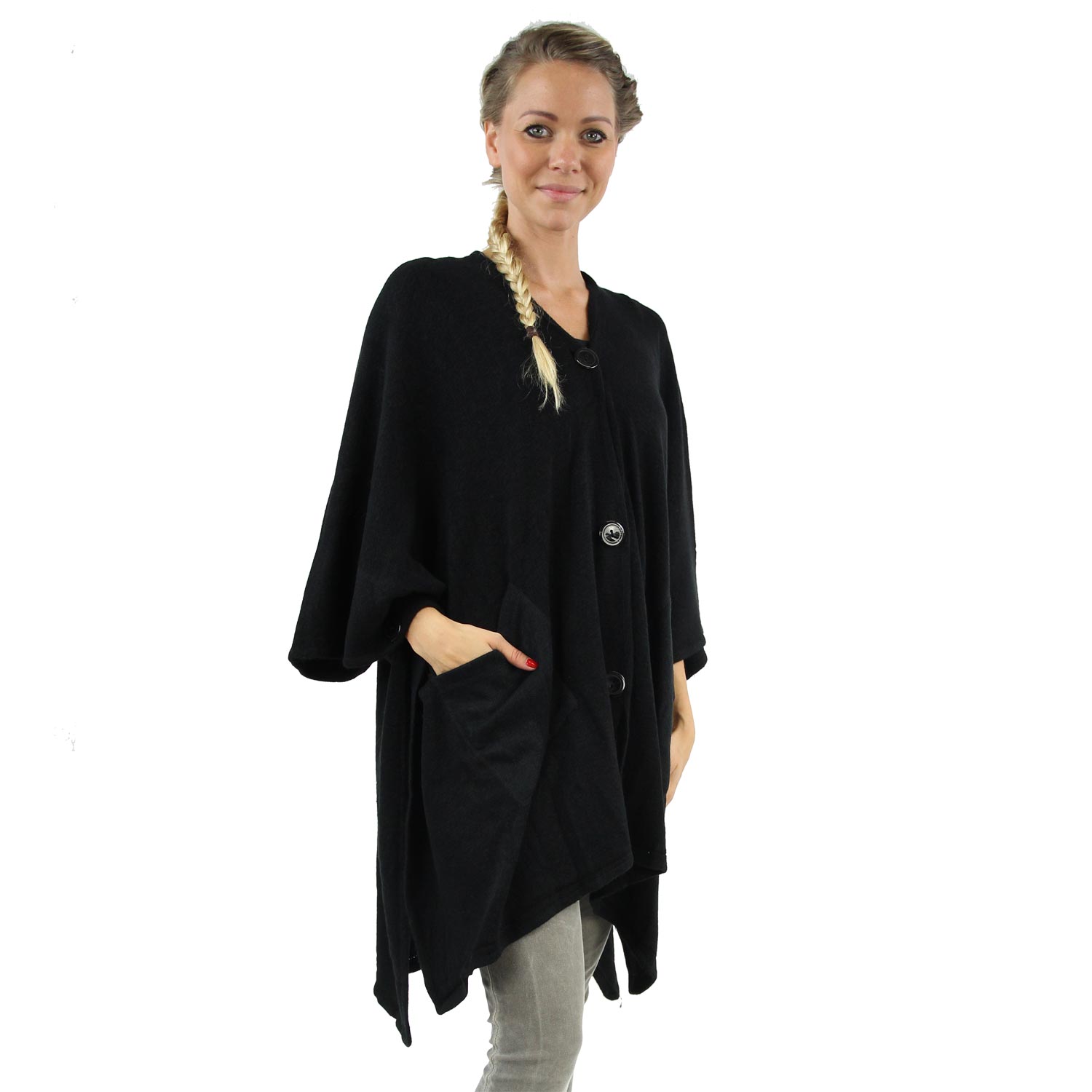 Antonio Poncho Damen Winter elegant mit praktischen Taschen - schwarz Abbildung 1