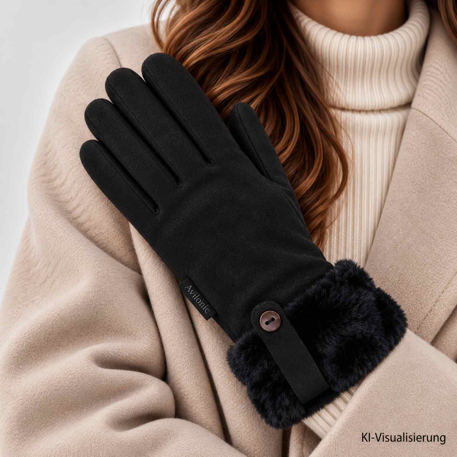 Antonio Kuschelige Damenhandschuhe mit Innenfutter - Black Abbildung 2