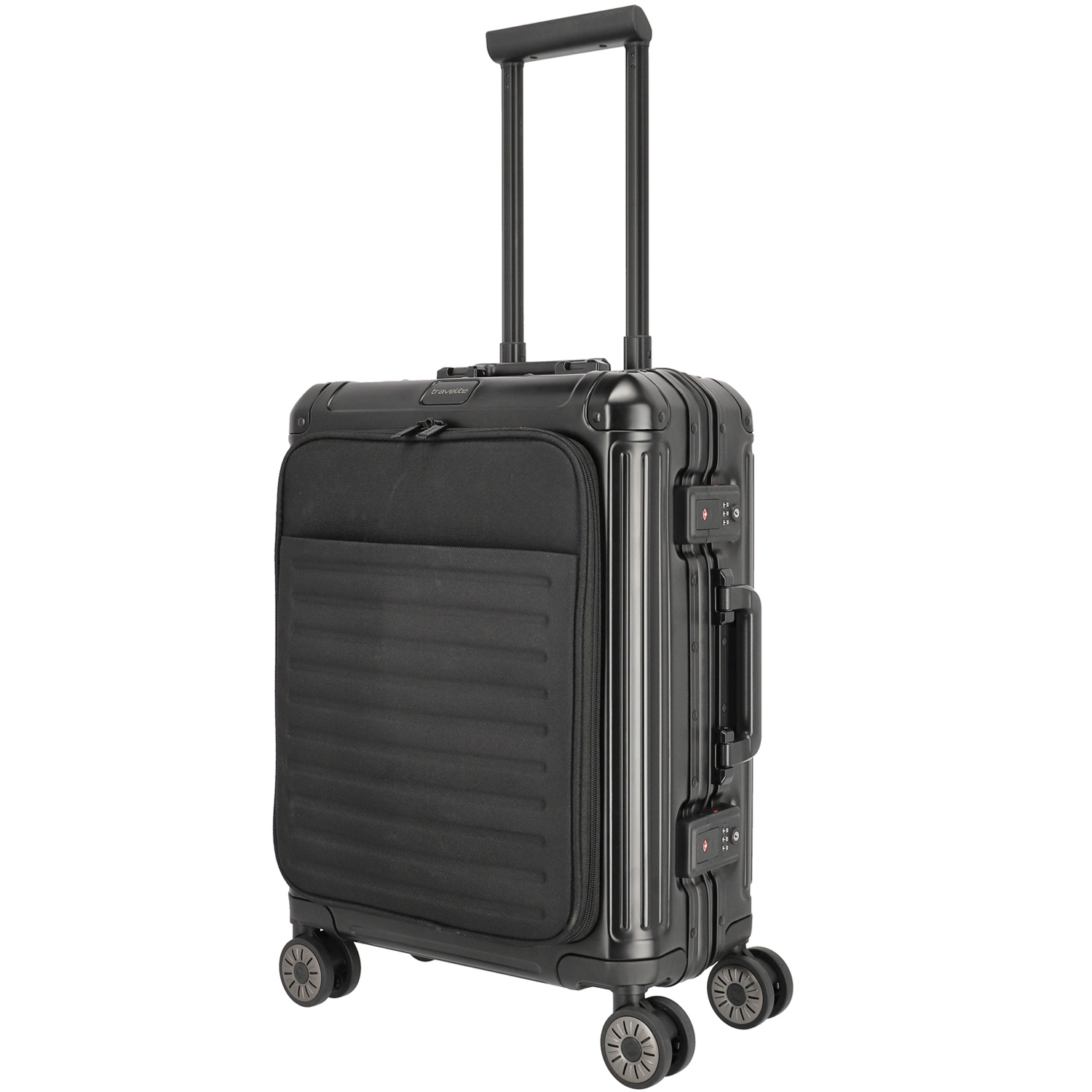 Travelite Aluminium 4-Rad Trolley S Vortasche NEXT schwarz