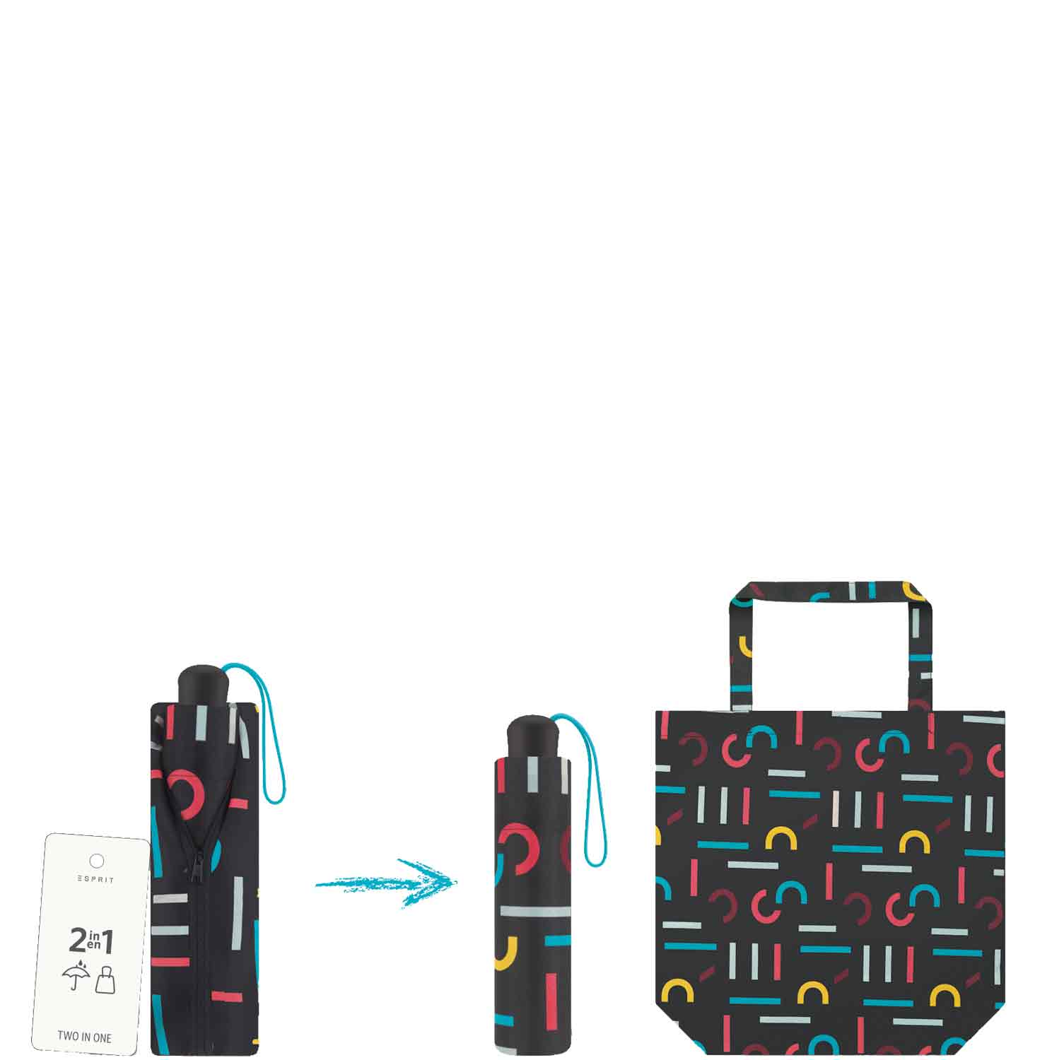 Happy Rain Taschenschirm mit Shopper 2 in 1 supermini with shopper letterjam multicolor Abbildung 2 Happy Rain Taschenschirm mit Shopper 2 in 1 supermini with shopper letterjam multicolor Abbildung 2