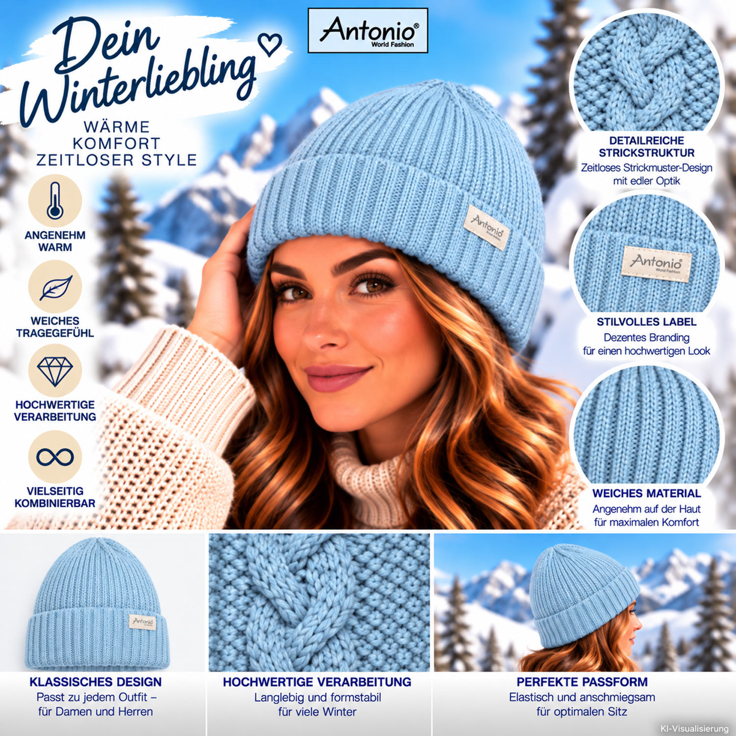 Antonio Strick Mütze Beanie - blau Abbildung 3