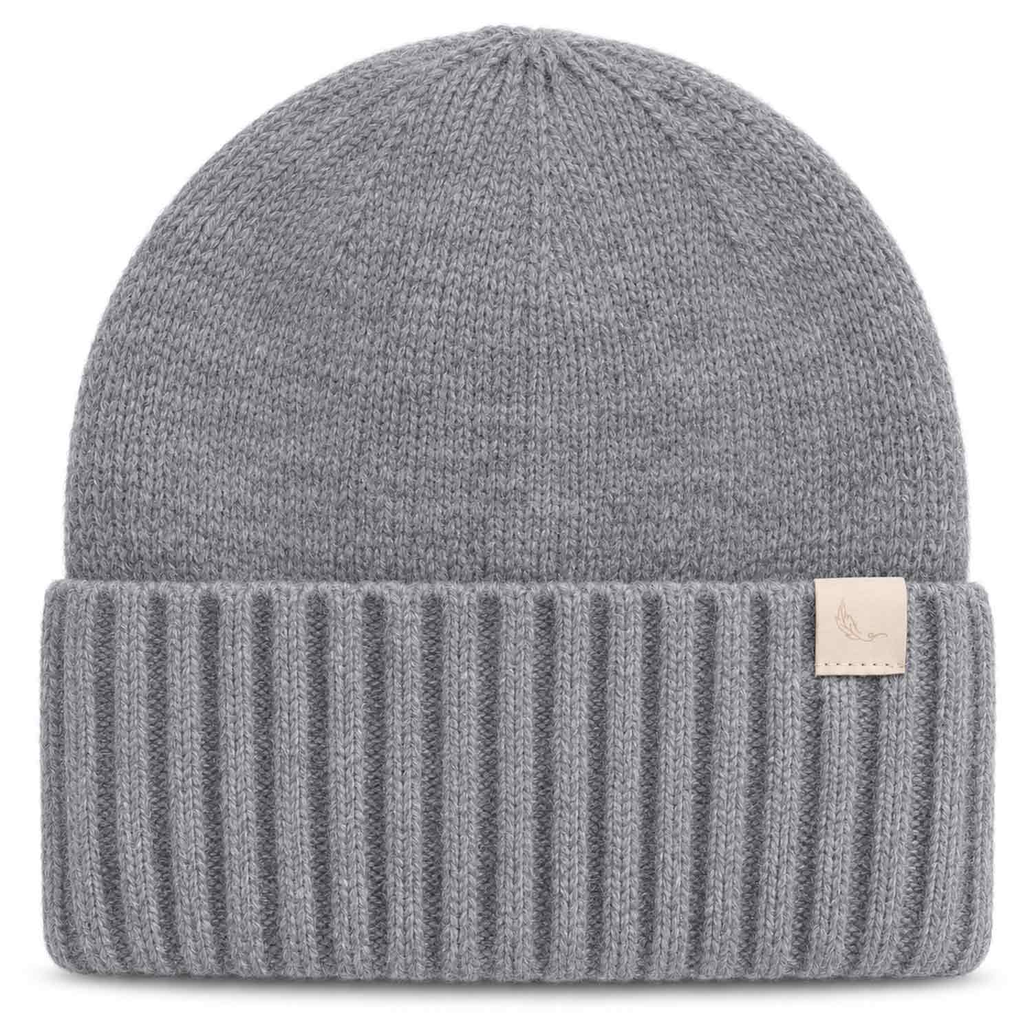 Cashmera Beanie Strickmütze mit Umschlag - grey Abbildung 1