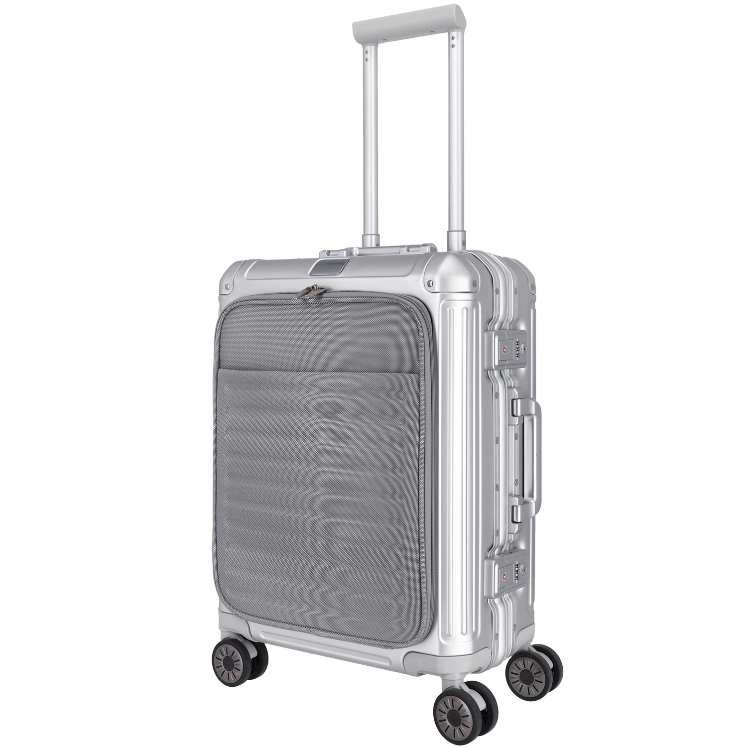 Travelite Aluminium 4-Rad Trolley S Vortasche NEXT silber