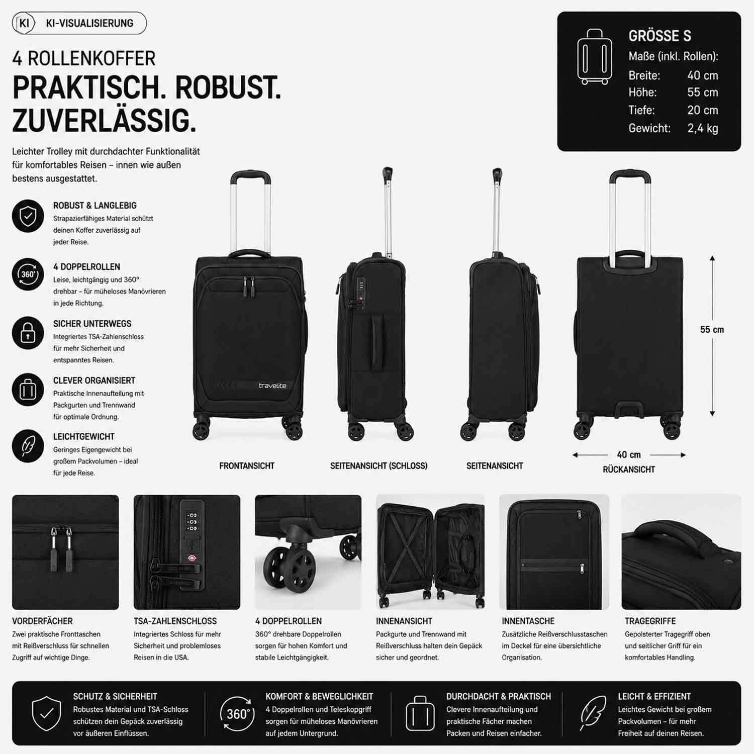 Travelite 4-Rad Trolley S Kick Off Black Abbildung 2