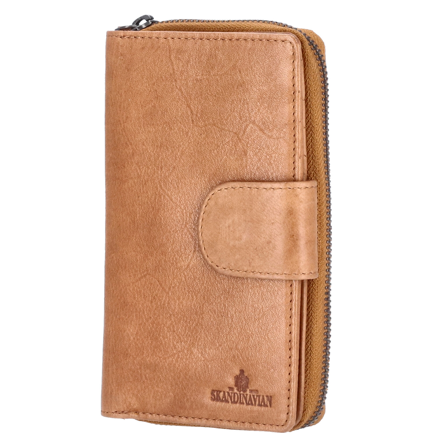 The Skandinavian Brand Damen Reißverschluss Börse Leder - Cognac Abbildung 1