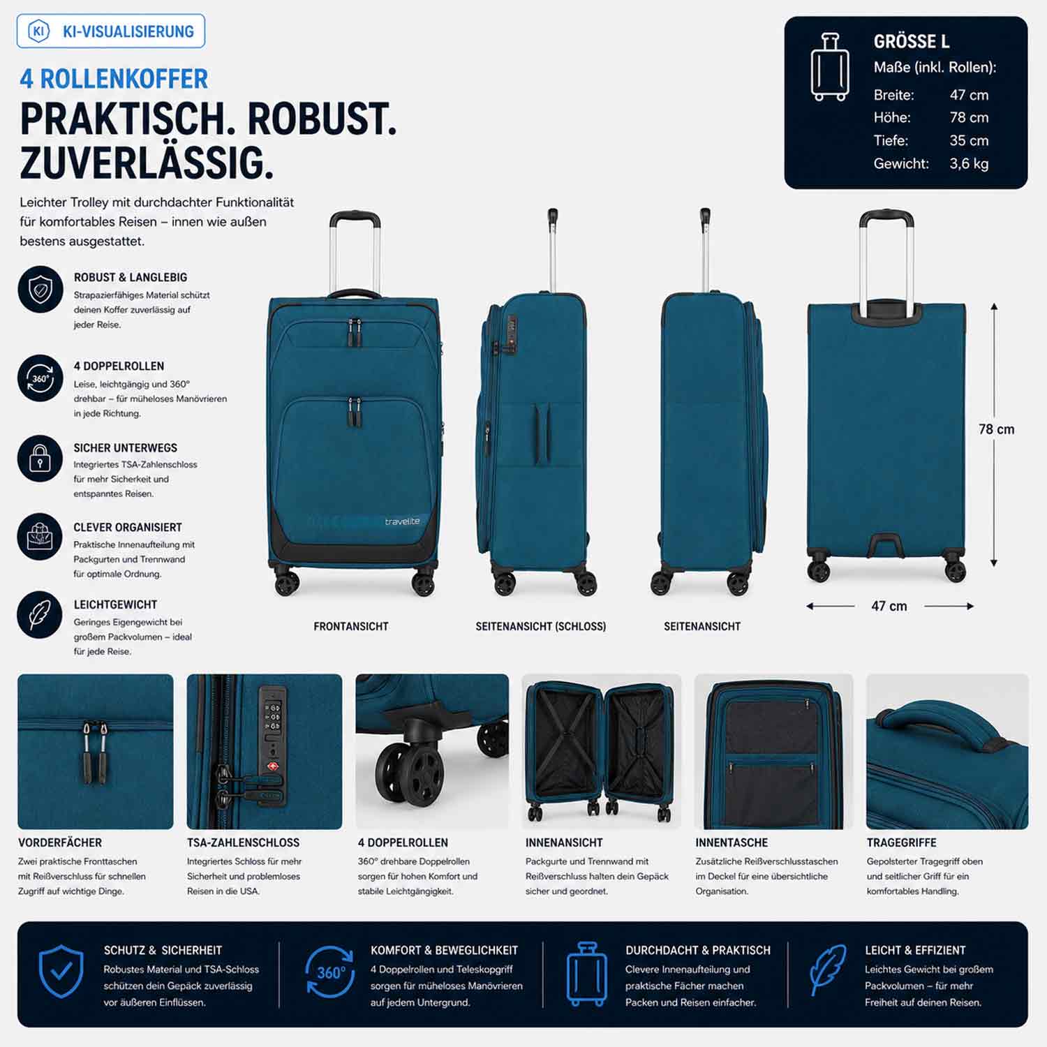 Travelite 4-Rad Trolley L Kick Off petrol Abbildung 2