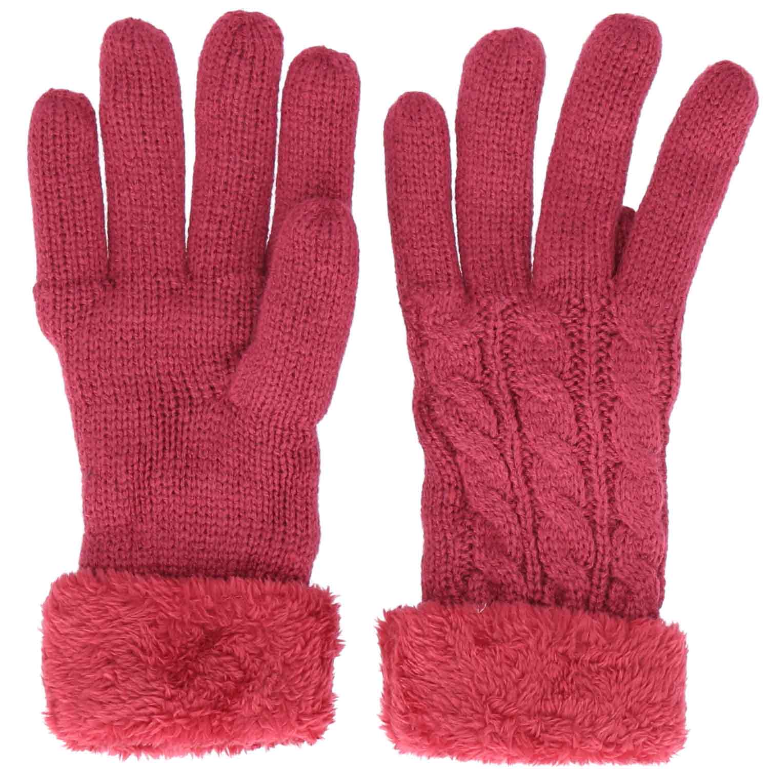 Antonio Damen Winter Fingerhandschuhe Teddy Futter  berry