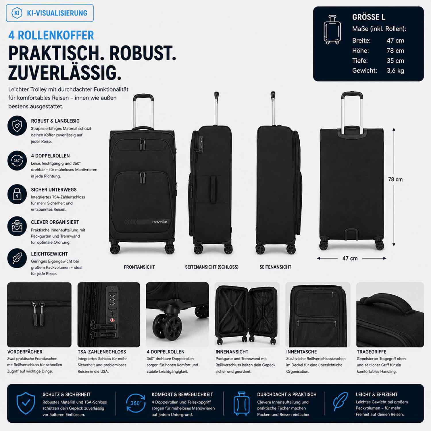 Travelite 4-Rad Trolley L Kick Off Black Abbildung 2