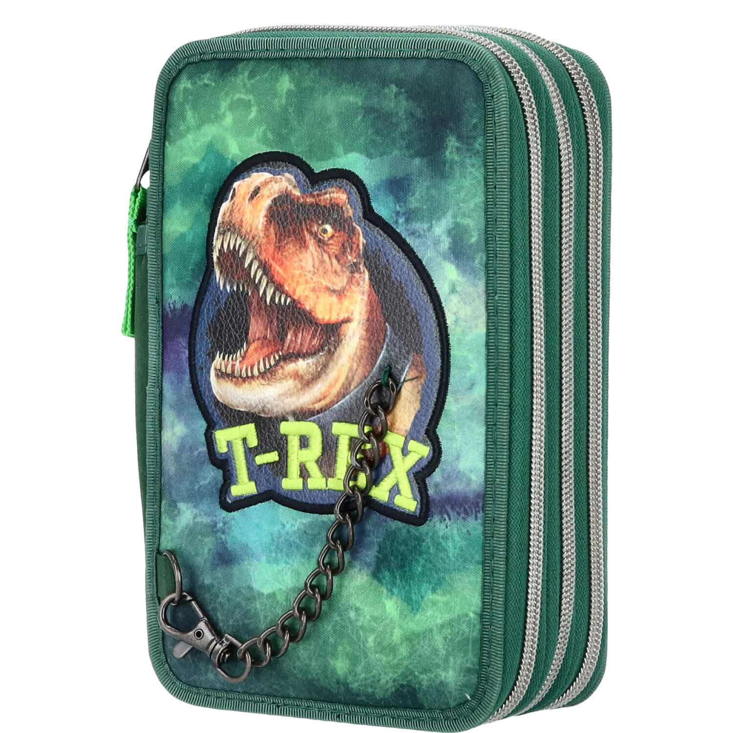 Depesche 3-Fach Federtasche Mit Kette Dino World grün