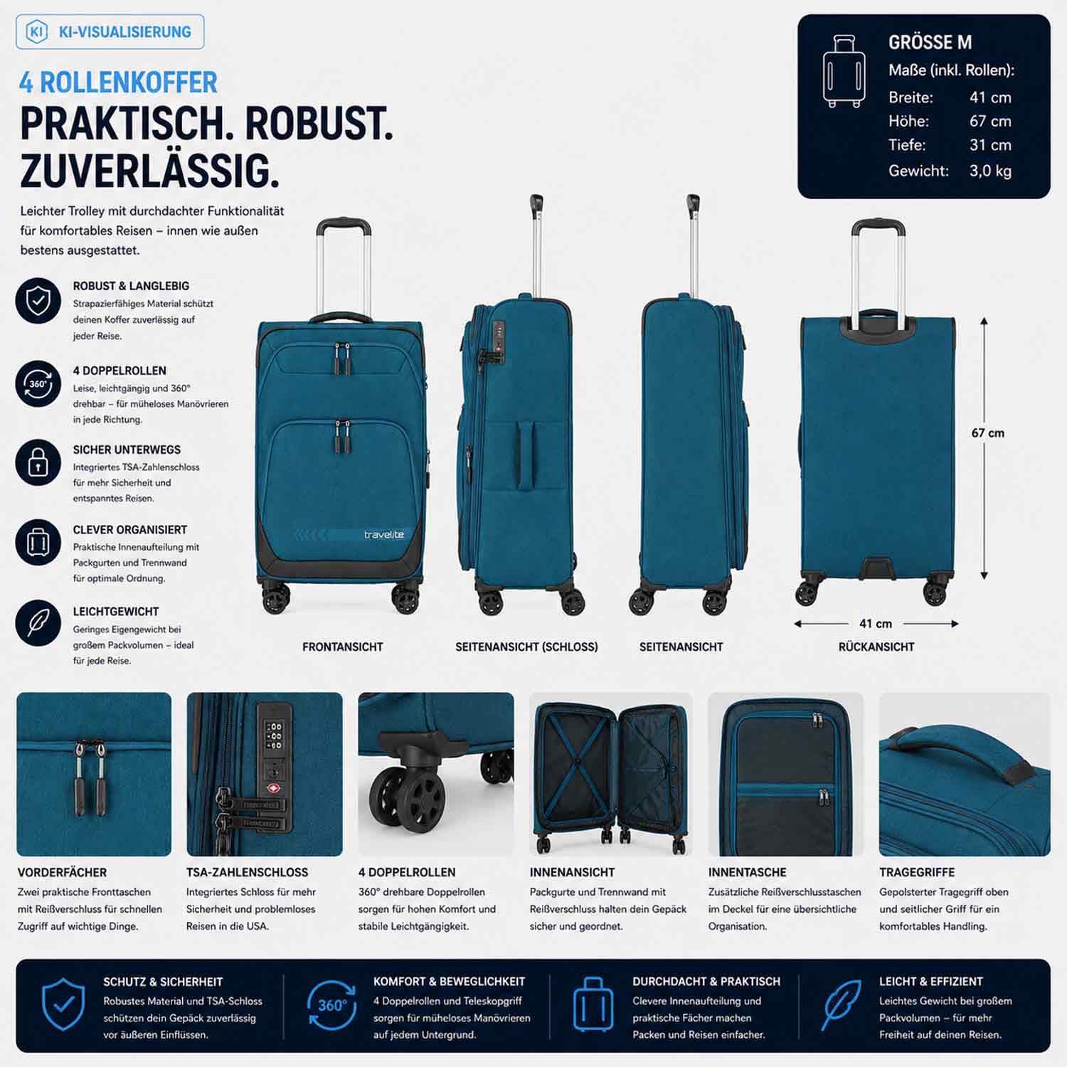 Travelite 4-Rad Trolley M Kick Off petrol Abbildung 2