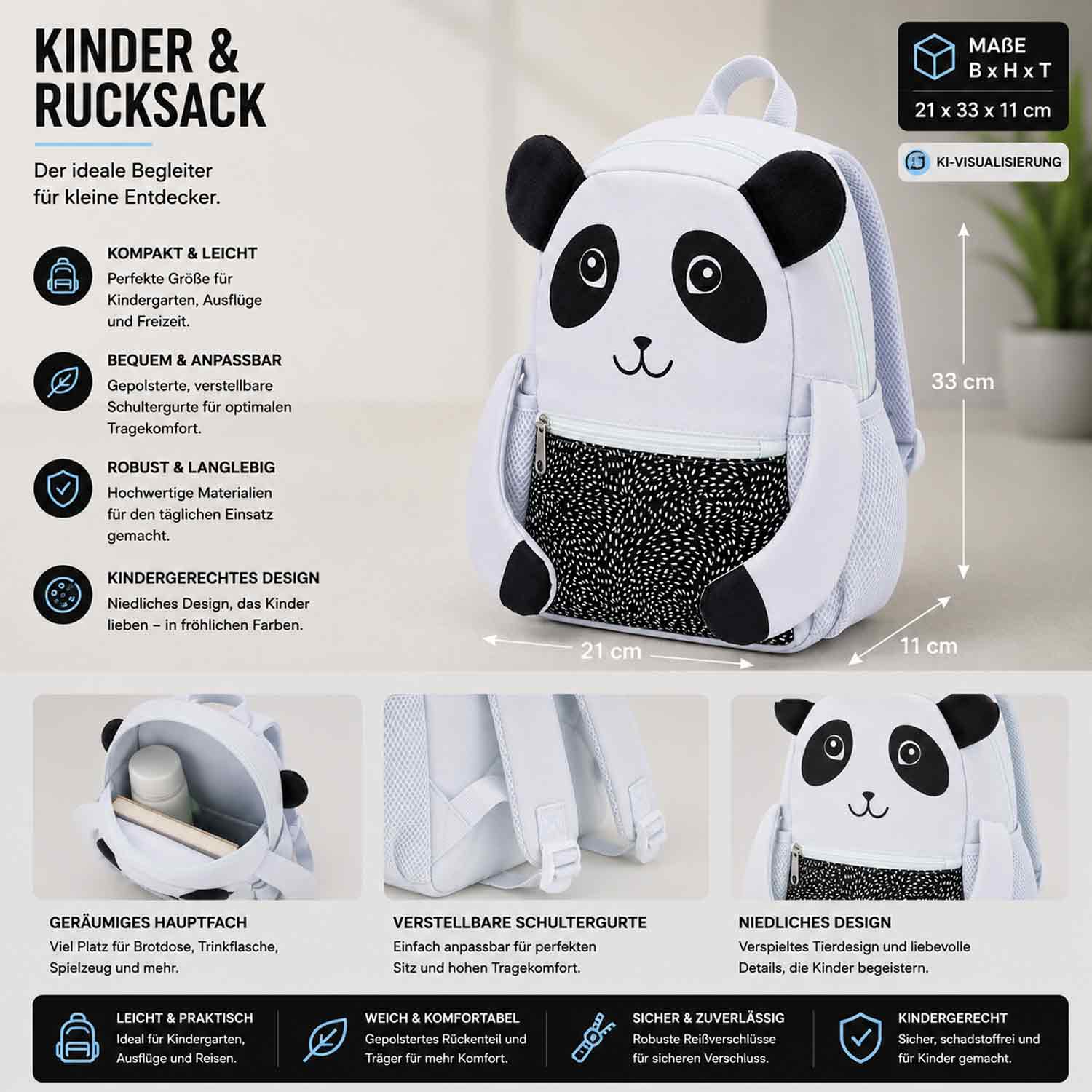 Antonio Kinder Rucksack - Panda Abbildung 3