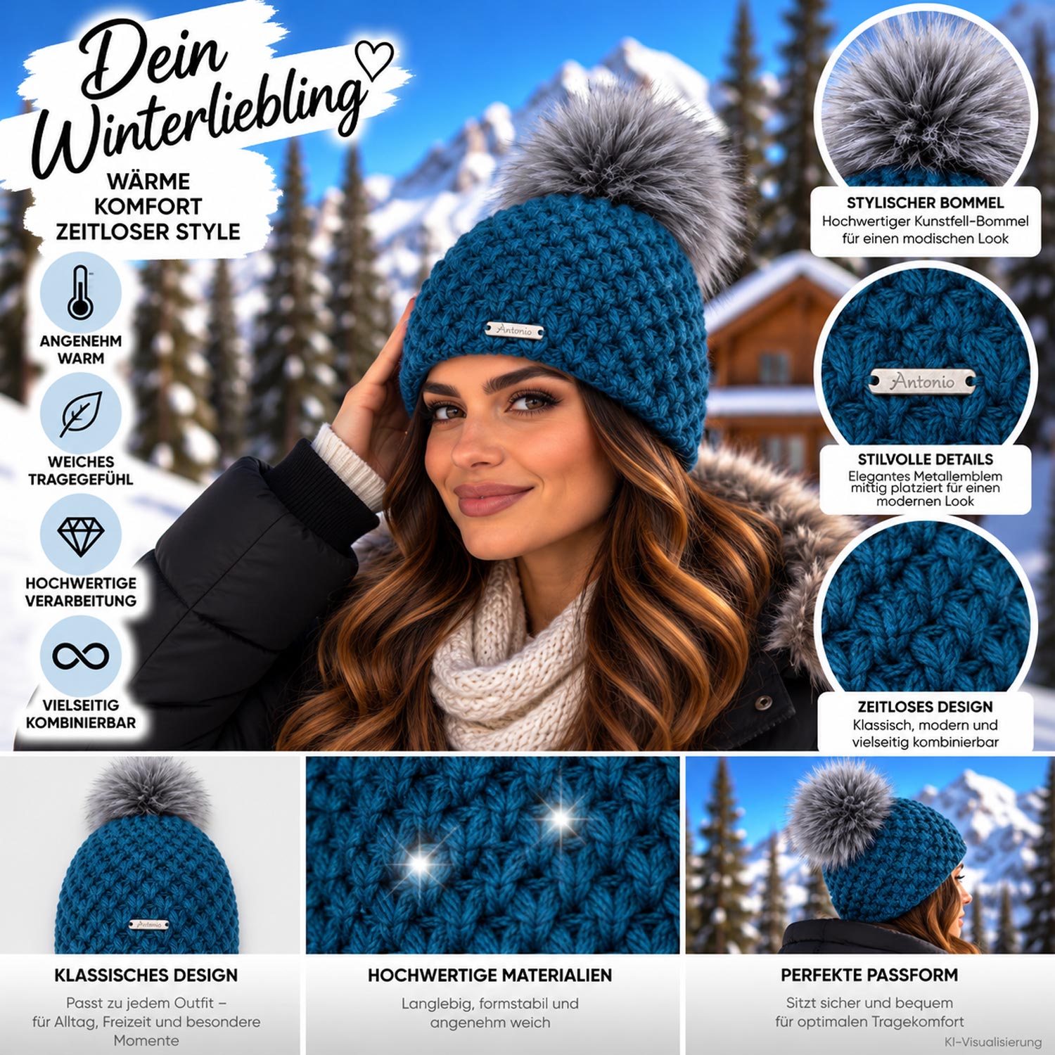 Antonio Winter Lady Fashion Beanie - blau Abbildung 3