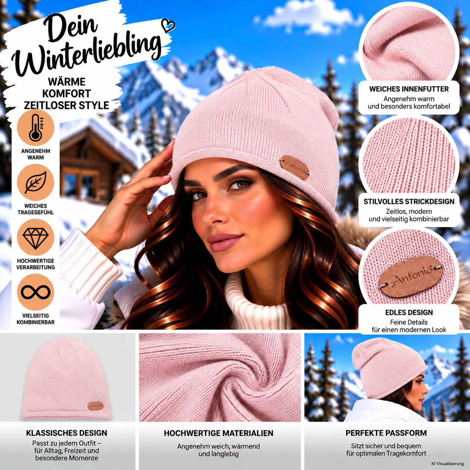 Antonio Strick Mütze Beanie - pink Abbildung 3