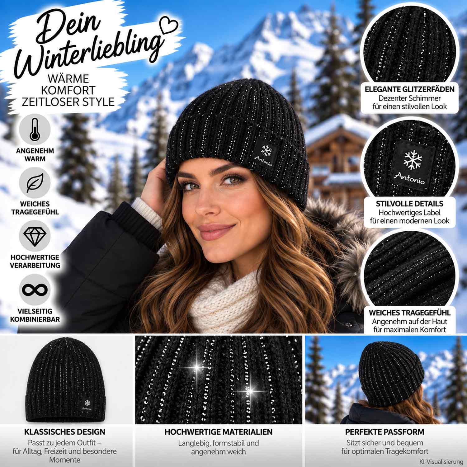 Antonio Winter Lady Hat Secret Glitter Beanie - schwarz Abbildung 3