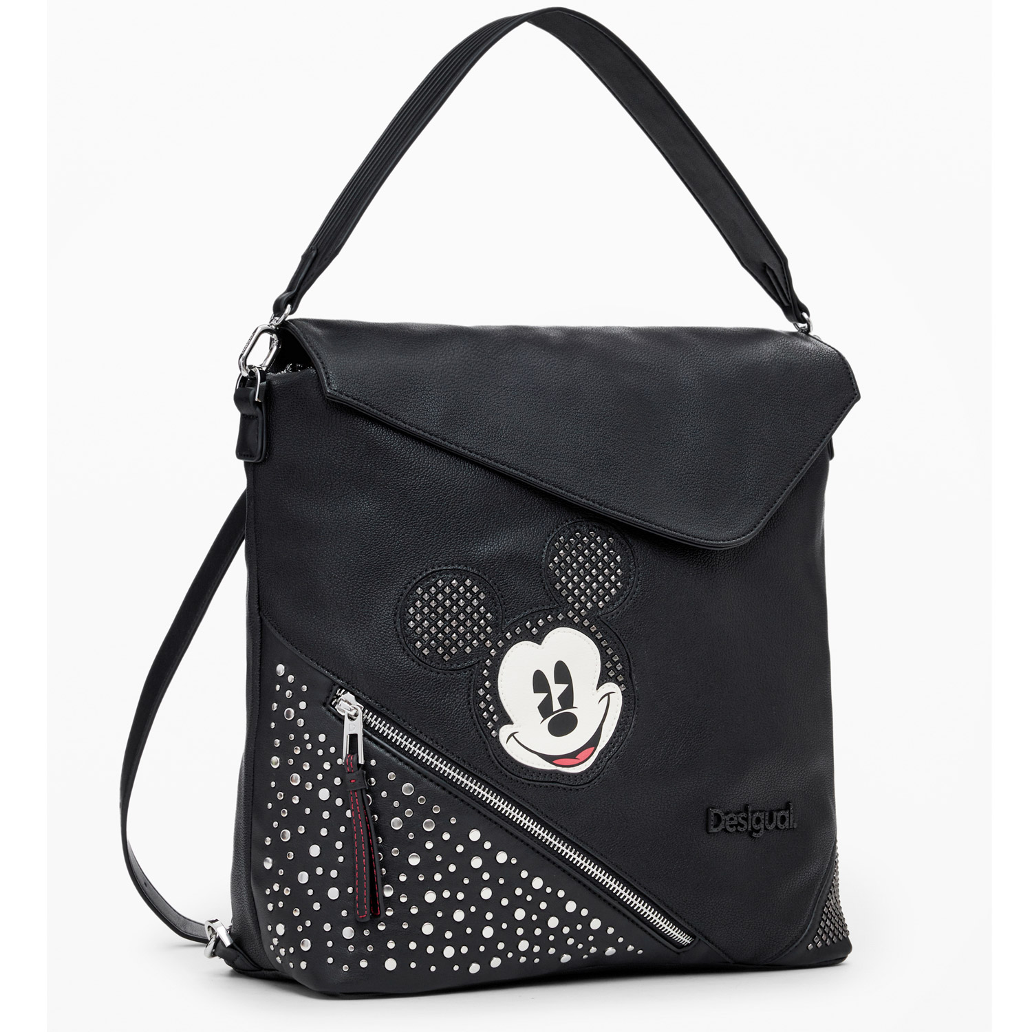 Desigual Damen Rucksack/Tasche 2in1 Mickey Studstyle Jersey Black