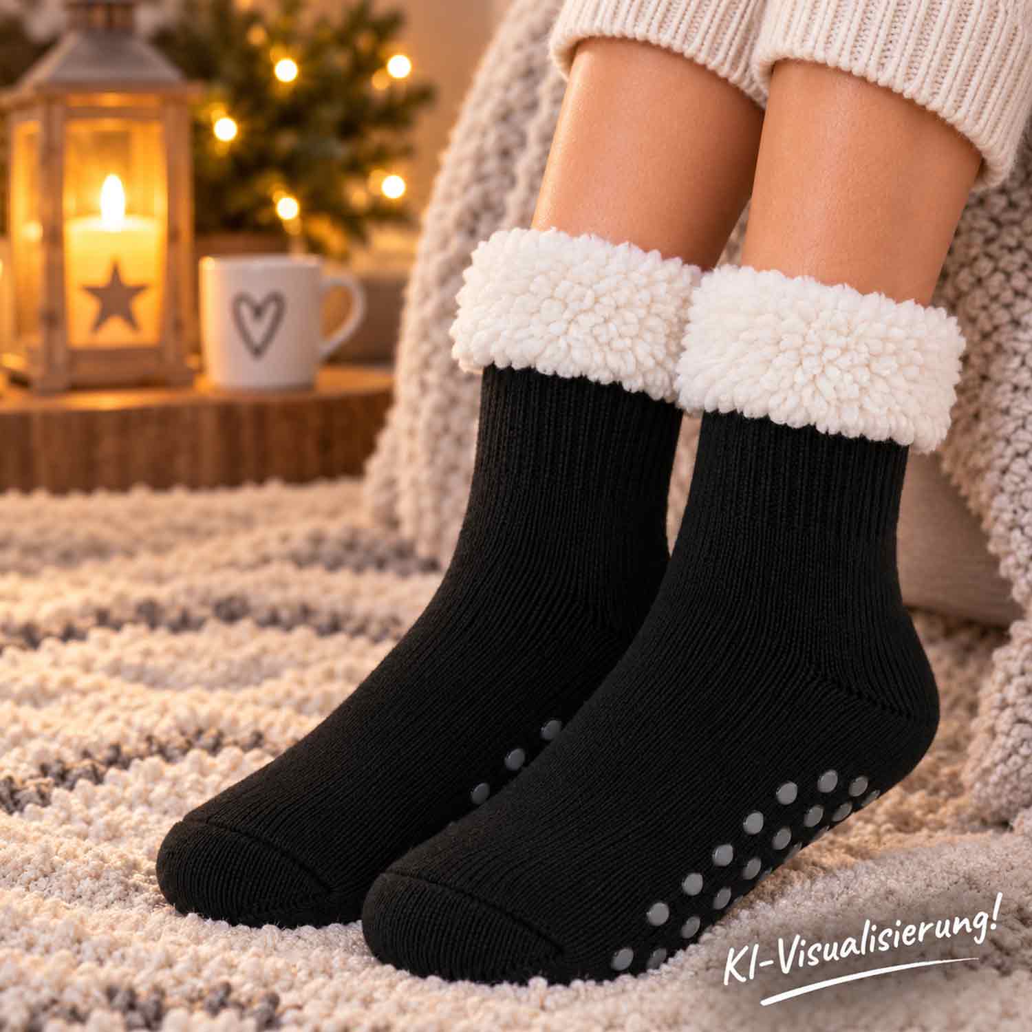 Antonio Herren Hüttensocken Gr. 42-47 ABS Sohle - schwarz Abbildung 2