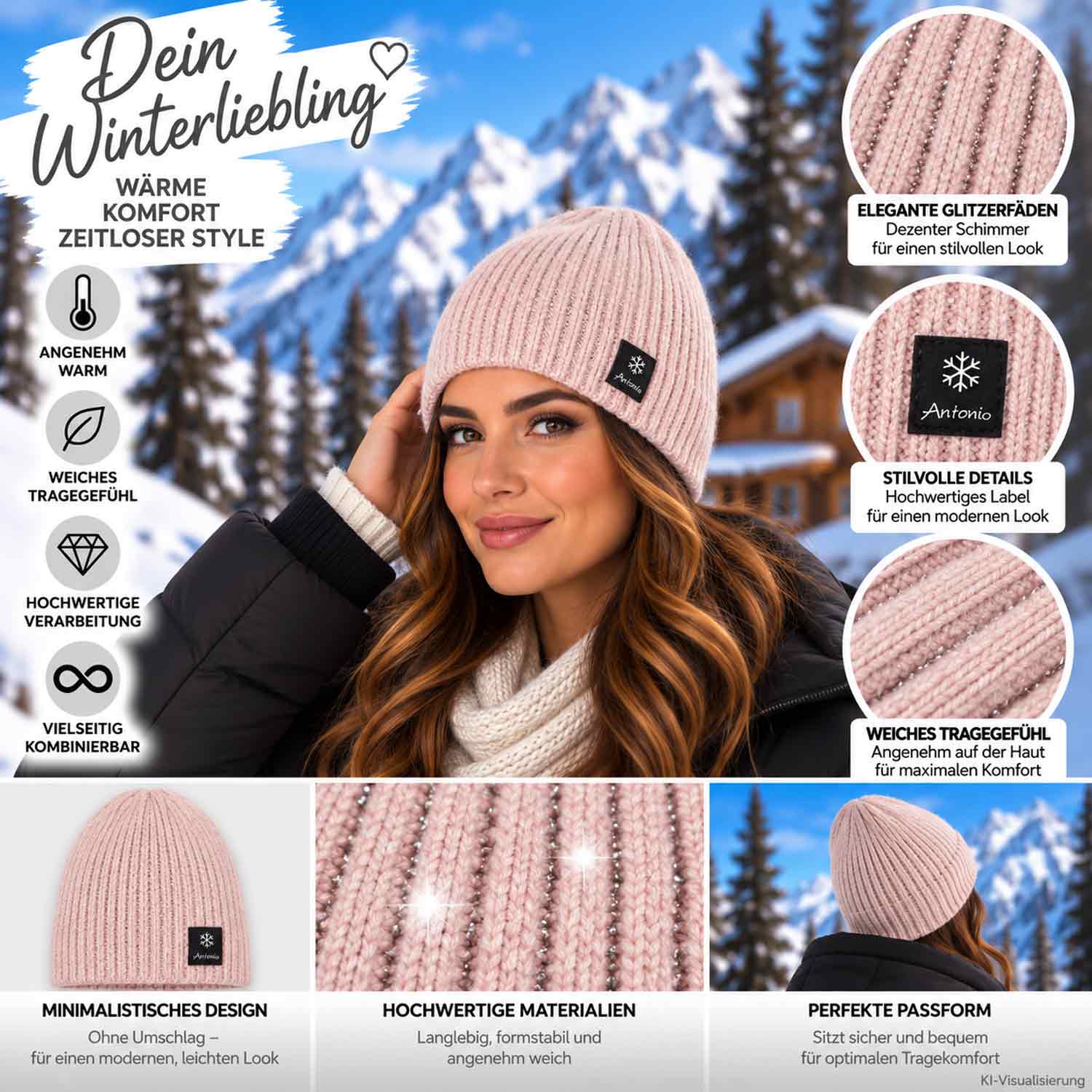 Antonio Winter Lady Hat Secret Glitter Beanie - pink Abbildung 3