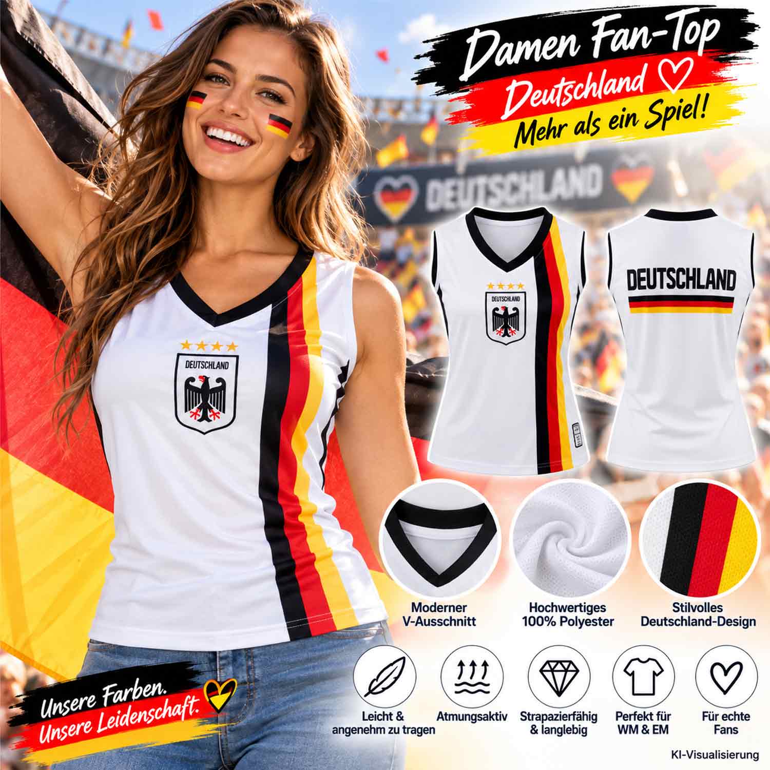 Antonio Damen Fußball Tanktop Deutschland - Größe S Abbildung 3