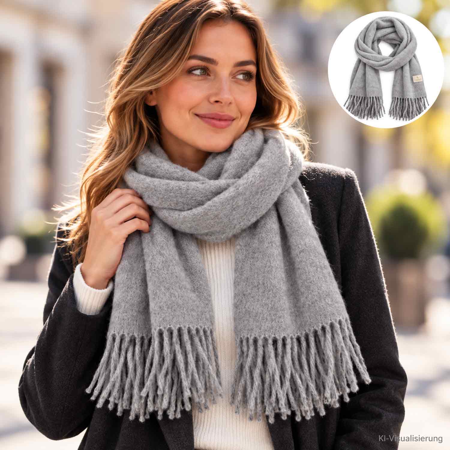 Cashmera Damen Winterschal - grey Abbildung 2