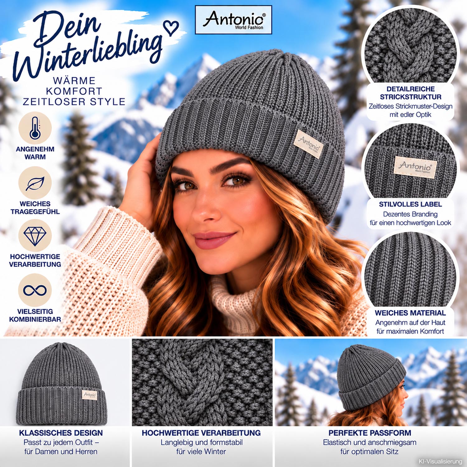 Antonio Strick Mütze Beanie - dunkelgrau Abbildung 3