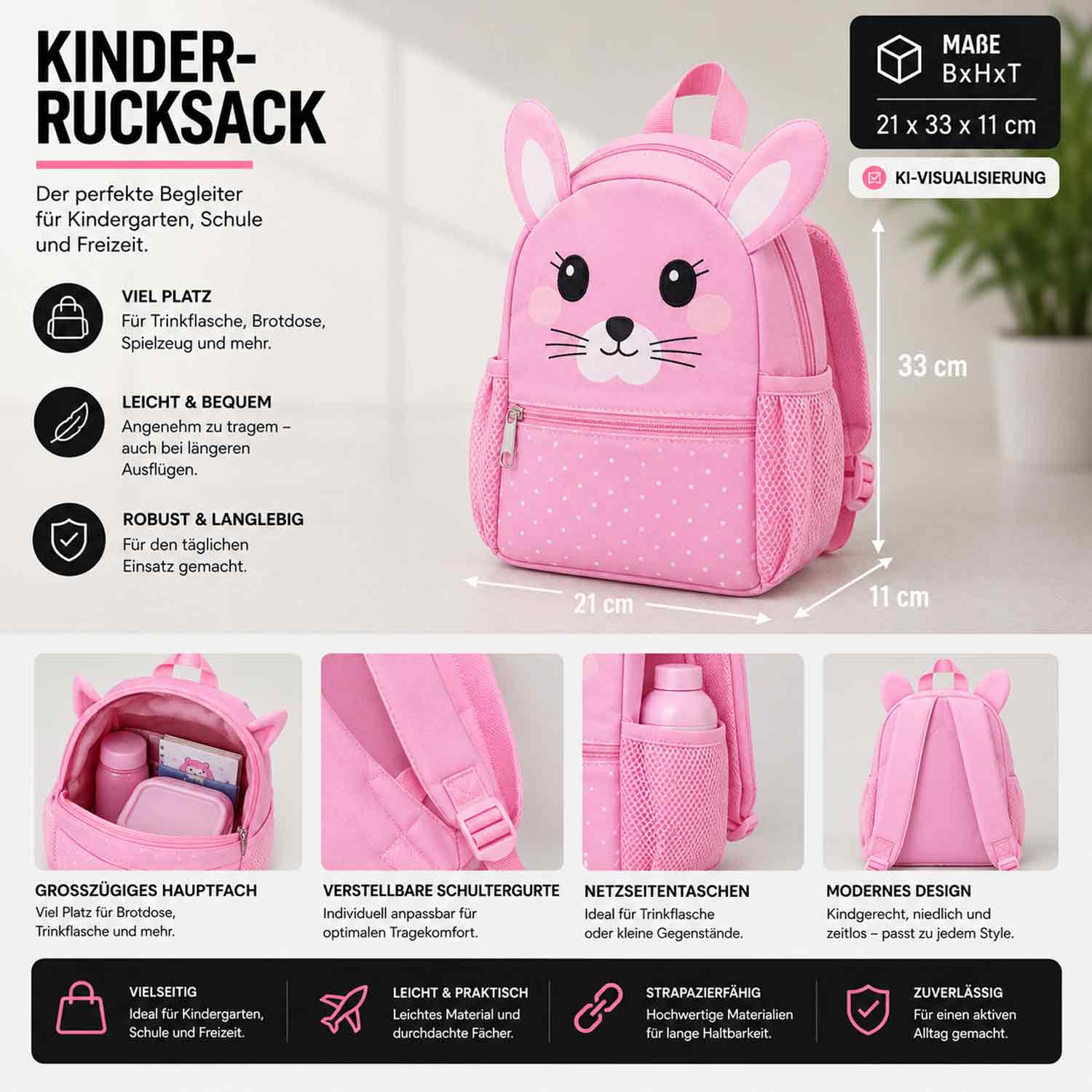 Antonio Kinder Rucksack - rose rabbit Abbildung 3